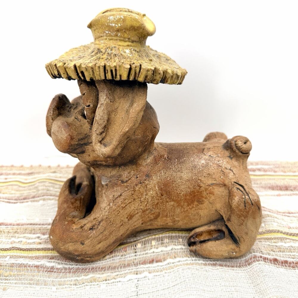 Vintage 70s Max Hindt Studio Art Pottery Big Eyed Country Pig Sculpture Figurine - Picture 5 of 14